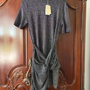 Mango Shimmering Black and Silver Mini Dress